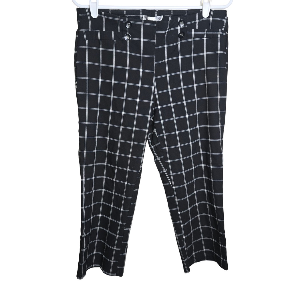 89th & Madison Women's Black & White Plaid Capri Pants Size Med Stretch Pull On